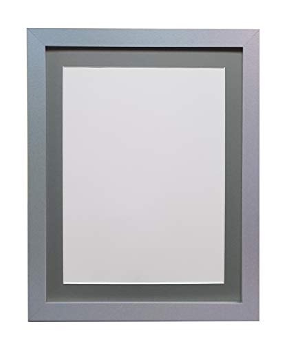 "FRAMES BY POST 25mm wide H7 Rustic Oak Picture Photo Frame with Dark Grey Mount 10""x8"" for Pic Size 7""x5"""