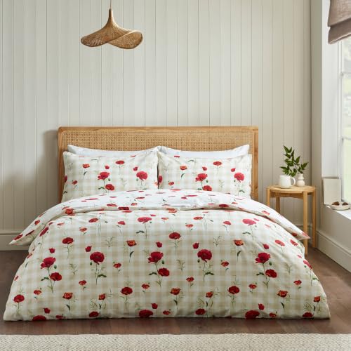 Catherine Lansfield Poppy Floral Reversible Single Duvet Cover Set Red