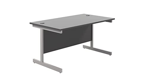 Office Hippo Heavy Duty Rectangular Cantilever Office Desk, Black Top/Silver Frame, 120 x 80 cm
