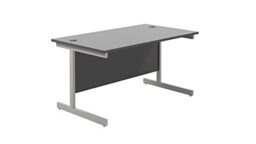 Office Hippo Heavy Duty Rectangular Cantilever Office Desk, Black Top/Silver Frame, 120 x 80 cm