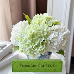 YalzoneMet Artificial Hydrangea Flowers 4 Pcs 2 White + 2 Light Green 21 inch Real Touch Lifelike Fake Latex Hydrangea for Home Decoration Bridal Bouquet Wedding Decor
