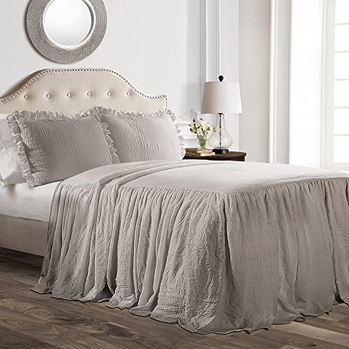 Lush Decor Ruffle Skirt Bedspread, Polyester, Gray, Queen