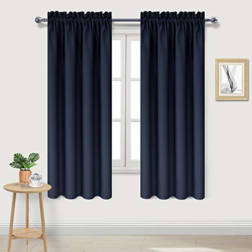 DWCN Navy Room Darkening Blackout Curtains - Thermal Insulated Privacy Energy Saving Window Curtain Drapes 42 x 72 inch Length, Set of 2 Bedroom Living Room Curtains