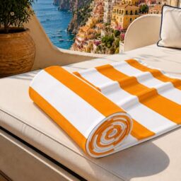 PETTI Artigiani Italiani - Microfibre Beach Towel, Beach or Pool Towel, Beach Towel, Large 90 x 180 cm, White Orange Stripes