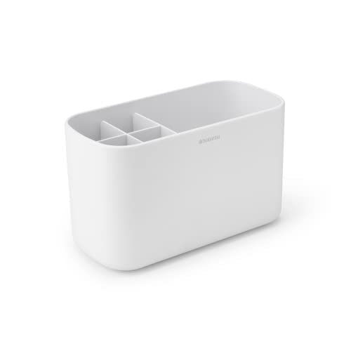 Brabantia ReNew Bathroom Caddy (White) - Compartments for Toothbrushes, Toothpaste, Soap etc - Nonslip Base and Drainage Holes