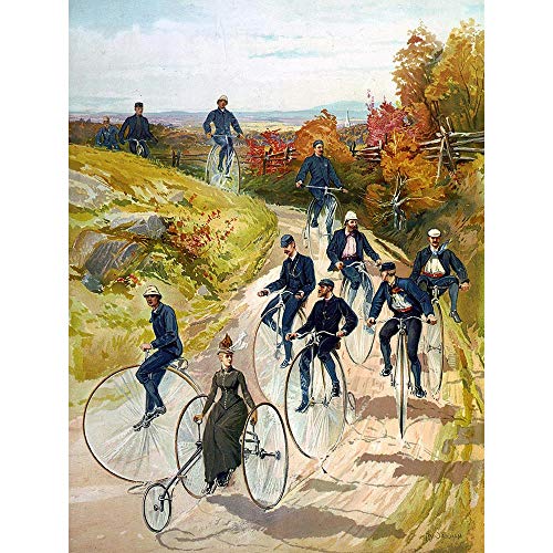 Wee Blue Coo Travel Cultural Penny Farthing Cycling Bicycle Tricycle Vintage Art Print Poster Wall Decor 12X16 Inch
