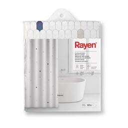 Rayen - Bath Curtains - Shower Curtain or Bath - Waterproof - Polyester - Quick Drying - Opaque, PVC Rings - Includes 12 Hooks - 180 x 200 cm - White with Blue Cells