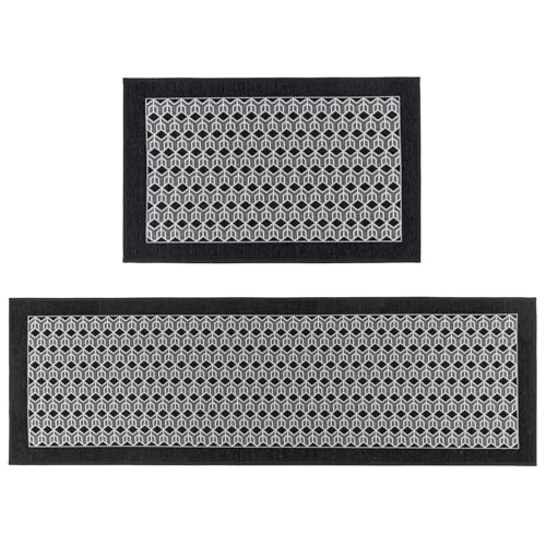 JVL Allure Machine Washable Entrance Doormat and Runner Set - Black