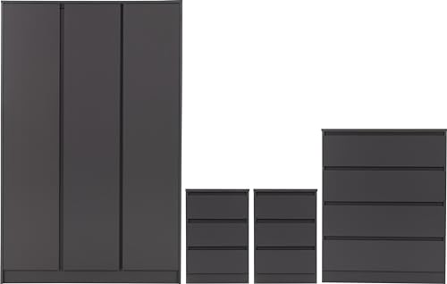Seconique Malvern 3 Door Wardrobe Bedroom Set in Grey