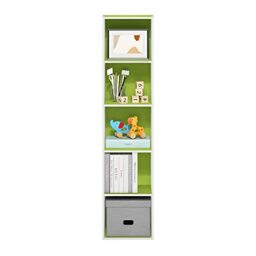 Furinno PASIR Book Shelf, 5-Tier Modern Bookshelf, Open Shelves Bookcase 22.9 x 30.5 x 132.1 cm, for Living Room, Bedroom, Home Office, Green/White