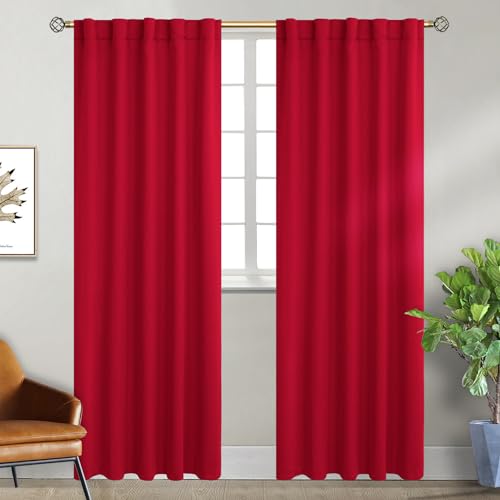 BGment Blackout Curtains for Bedroom - 84 Inch Rod Pocket and Back Tab Thermal Insulated Room Darkening Black Out Curtains for Living Room, 2 Curtain Panels (42 x 84 Inch, Red)