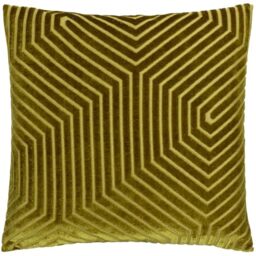 Paoletti Evoke Velvet Feather Filled Cushion – Luxurious Chevron Pattern Decorative Square Pillow With Filling (Olive - 45x45cm)