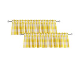 "2 Pack Buffalo Check Valances for Windows Living Room 18 inches Long Classic Gingham Plaid Bedroom Bathroom Rod Pocket Country Farmhouse Kitchen Window Curtain Valances - 54""x18"" Yellow & White"
