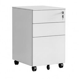 Relaxdays rolling filing cabinet, 3 drawers, HxWxD: 60 x 39 x 52 cm, lockable, metal, white