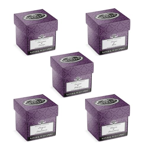 Mystix London - Fragrant Favourites Candle Collection Gift Set - 5 Luxury Hand Poured Candles - 100% Natural SOYA Wax - Premium Fragrance Oils - Chocolate & Orange - Jasmine & Sandalwood