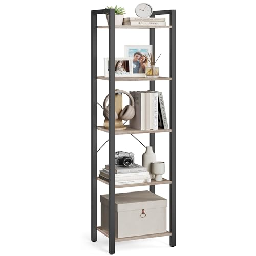 VASAGLE 5-Tier Bookshelf, Bookcase, Shelving Unit, for Office, Study, Living Room, Bedroom, 30 x 39.6 x 154 cm, Industrial, Heather Greige and Ink Black LLS100B02