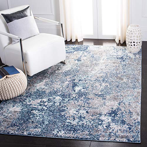 Safavieh Contemporary Rug for Living Room, Dining Room, Bedroom - Aston Collection, Short Pile, in Navy and Grey, 122 X 183 cm