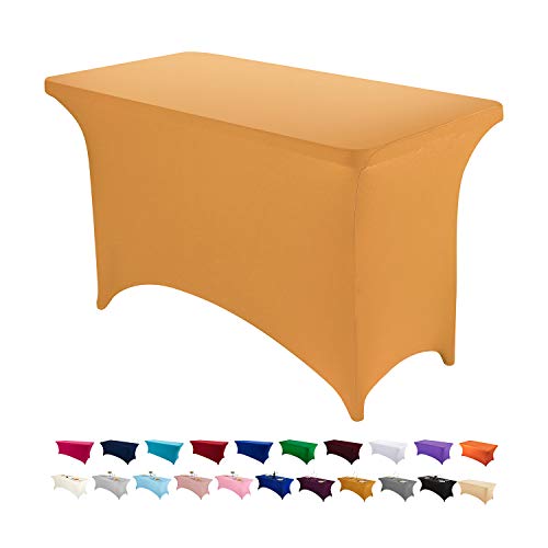Peomeise 4FT Spandex Table Cover Rectangular Stretch Spandex Tablecloth (Gold,4FT)