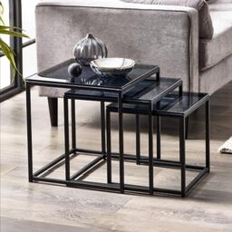 Julian Bowen Chicago Nest of Tables, Set of 3, Smoked Glass - H45 x W45cm