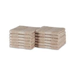 Amazon Basics Organic Cotton Flannel Face Cloth Towel Set for Bathroom, Soft and Absorbent, 30 x 30 cm, Taupe, 12-Pack