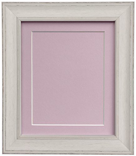Scandi Distressed Pale Grey Picture Photo frame with Pink Mount and Backing Board 10 x 8 For Image Size 8 x 6 inch