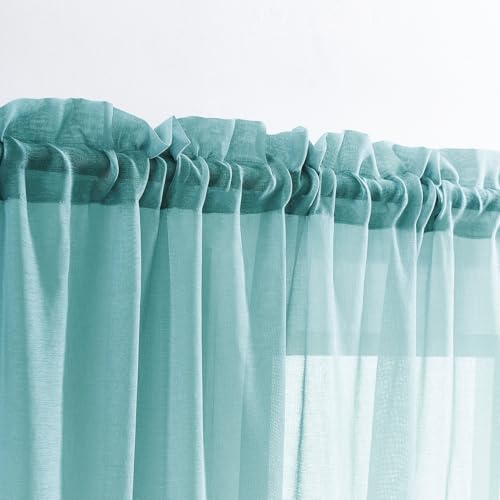 "MYSTIC-HOME Sheer Curtains 95 Inches Long, Window Treatments Rod Pocket Drapes Bedroom, Semi Crinkle Voile Curtain Panels for Yard, Villa, Parlor, Set of 2, Grey Teal, 52"" Wx95 L"