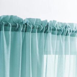 "MYSTIC-HOME Sheer Curtains 95 Inches Long, Window Treatments Rod Pocket Drapes Bedroom, Semi Crinkle Voile Curtain Panels for Yard, Villa, Parlor, Set of 2, Grey Teal, 52"" Wx95 L"
