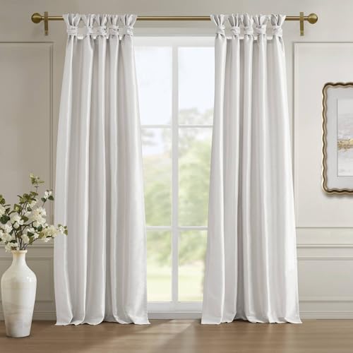 Madison Park Emilia Faux Silk Single Curtain with Privacy Lining, DIY Twist Tab Top, Window Drape for Living Room, Bedroom and Dorm, 50x84, White