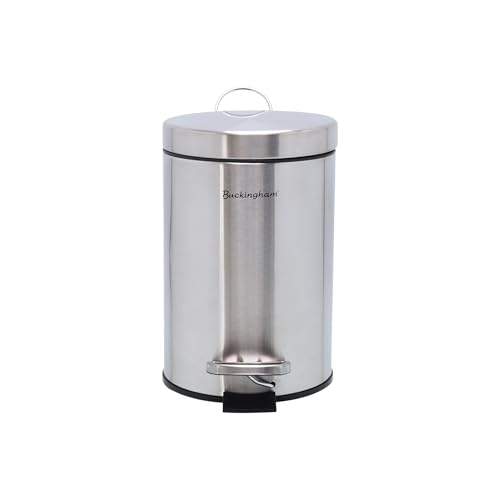 Buckingham Pedal Bin for Bathroom Kitchen Office Premium Stainless Steel Brushed Finish Waste Trash Bin with Removable Inner Bucket Soft Closing Mechanism (3 Litre)