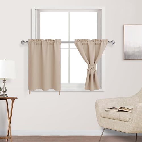 "DWCN Beige Blackout Curtains for Living Room and Bedroom - Short Tiers for Small Windows, Cafe, Basement - 30"" W x 36"" L, 1 Pair"