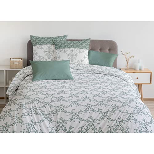 Home Linge Passion 3-Piece Bedding Set 220 x 240 cm 100% Cotton 57 Thread Count, Green & White, 220x240cm