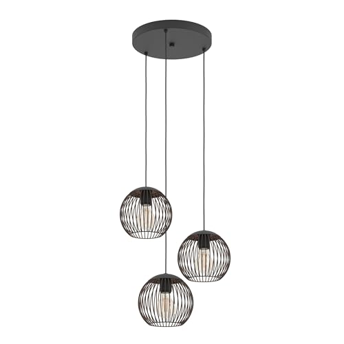 Eglo Cluster Pendant Lighting Almanzora, 3-Light Hanging lamp for Dining Table, Ceiling Light Fitting Living Room, Black and Copper Coloured Metal, E27 Socket, Ø 46.5 cm