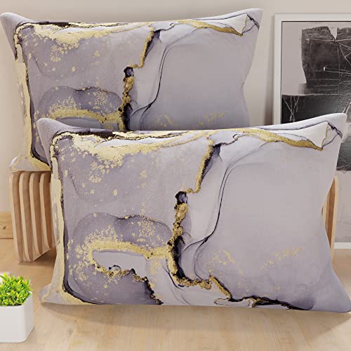 PETTI Artigiani Italiani - Pair of Pillow Cases 40 x 80 cm in Microfibre, Cushions for Bedroom Furniture, Sofa, Living Room, Set of 2 Cushion Covers, Grey Marble Pillowcase, 100% Made in Italy