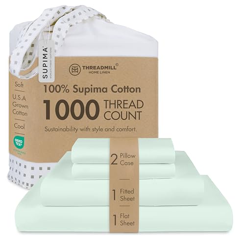"Threadmill 1000 Thread Count Supima Cotton Queen Sheet Set, Sateen, 4-Piece - 100% Supima Cotton, Sateen Weave, 4-Piece Set, 17"" Deep Pocket, All-Around Elastic, Cooling, Hotel Quality, Machine Washable"