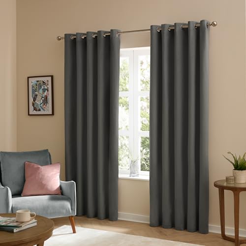 furn. The Ultimate Velvet Blackout Eyelet Curtains (Grey-168x183cm)