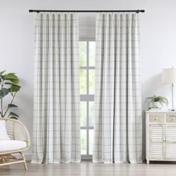 "Vision Home Blue Plaid Linen Pinch Pleated Full Blackout Curtains Checkered Thermal Insulated Window Panels 120 inch for Bedroom Living Room Darkening Rustic Pinch Pleat Drapes with Hooks 40""Wx120""Lx2"