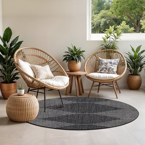 Livabliss Dolly Sevilla Indoor Outdoor Rug - Large Boho Rugs for Living Room 160 cm Dining, Kitchen Carpet, Patterned Neutral and Coloured Rugs, Waterproof, Stain Durable - Black and Grey