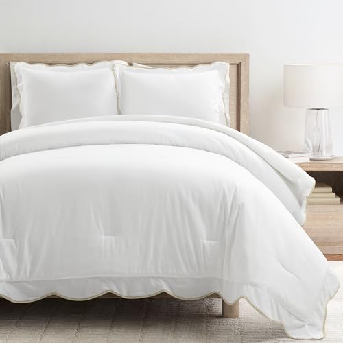Lush Decor Coastal Chic Scallop Edge Comforter Set Neutral/White 3 Piece Set King/California King - Soft Elegant Affordable Luxury Bedding Set