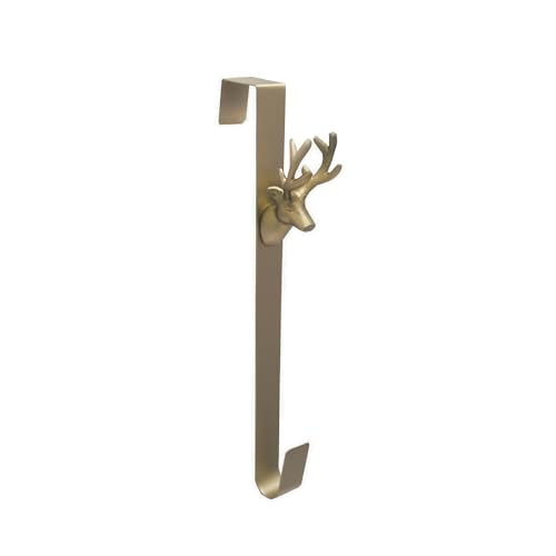 Ivyline Christmas Deer Wreath Hanger in Brass - Door and Wall Festive Decoration - Holiday Seasonal Holder - H38 x W3 cm