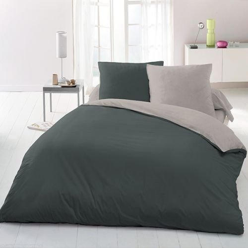 Home Passion 61200 Microfibre Duvet Cover 3 Piece Set, Light Grey/Dark Grey, 240 x 220