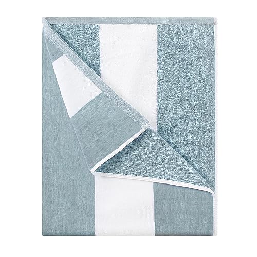 HENBAY Cotton Oversized Beach Towel - Large 70 x 35 Inch Pool Towel, Smoke Blue Striped Quick Dry Swimming Cabana Towel