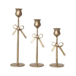 Creative Co-Op 3-Piece Hand-Forged Bow Shaped Metal Taper Candle Holders, Antique Gold Finish