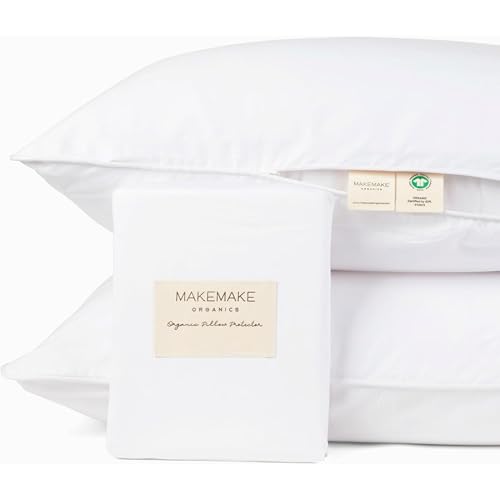 Makemake Organics Organic Pillow Protector (Set of 2) GOTS Certified Organic Cotton Pillow Protectors Natural Breathable Barrier Standard Pillow (21x26, Bright White)