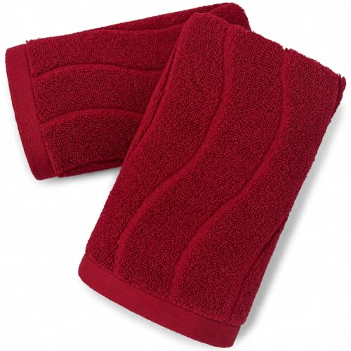 2-Piece Hand Towels for Bathroom in Red, Super Soft Decorative Christmas Hand Towel Set, Wavy Jacquard, Small Size 13x29 Inches