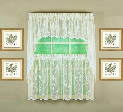 "Today's Curtain, Songbird Semi-Sheer Lace Tier 24"", Ivory, 56"" W x 24"" L"