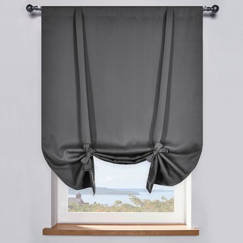 DONREN Balloon Shades Blackout Tie Up Curtain Valance - Adjustable Thermal Insulated Kitchen Window Curtain (Medium Grey 34 W x 63 inches Long,1 Panel)