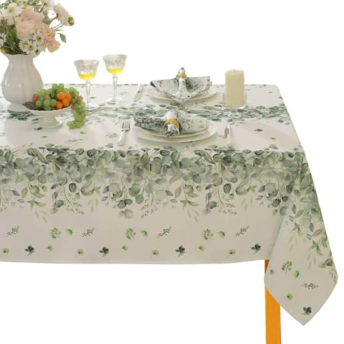 "SASTYBALE Spring Summer Tablecloth, Rectangle Table Cloth Eucalyptus Leaves Table Cover Spillproof Washable TableCloths for Dining, Farmhouse, Picnic, Outdoor, Kitchen, Easter (60"" x 120"")"