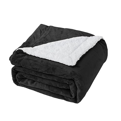 Good Nite Blanket 230x270cm Reversible Sherpa Fleece Fluffy Polyester Throw Blanket Soft and Warm Bed Blankets for Home life and Travel Machine Washable (Black,Super King)