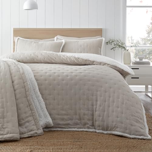 Catherine Lansfield Cosy Nori Soft Sherpa Single Duvet Cover Set with Pillowcase Cream