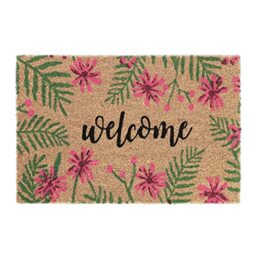 Relaxdays Tropical Welcome Text Doormat Coir Rubber, 40 x 60 cm, Door Mat Inside & Outside, Multicoloured